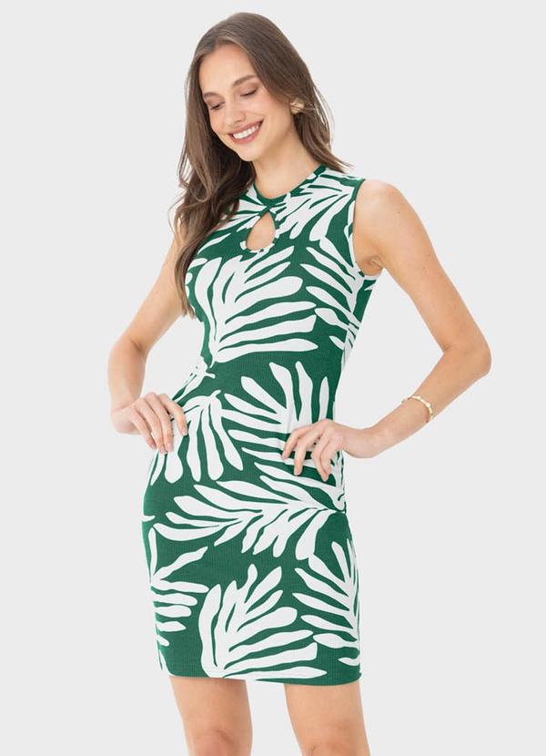 Vestido Verde Curto Folhagens Canelado