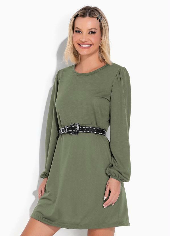 Vestido Verde Militar com Mangas Bufantes