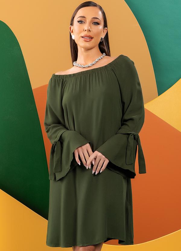 Vista 2 Vestido Verde Oliva em Viscose Plana Quintess Quintess