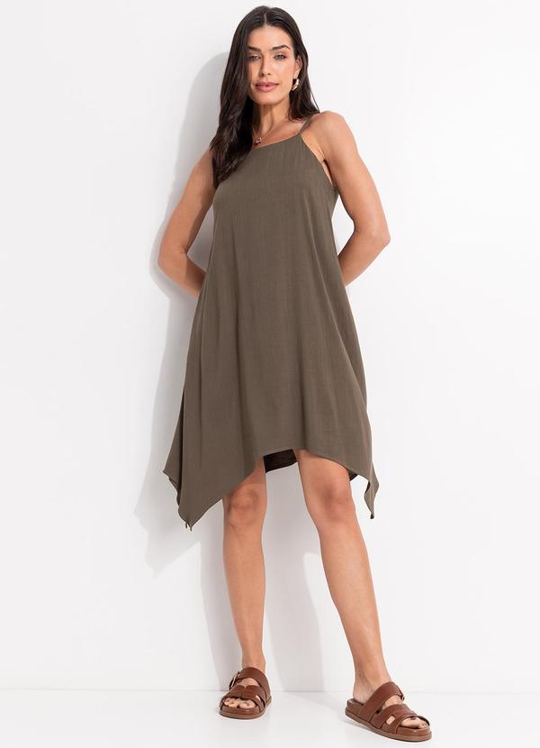 Vista 2 Vestido Verde Oliva em Viscose Slub Prime Quintess Quintess
