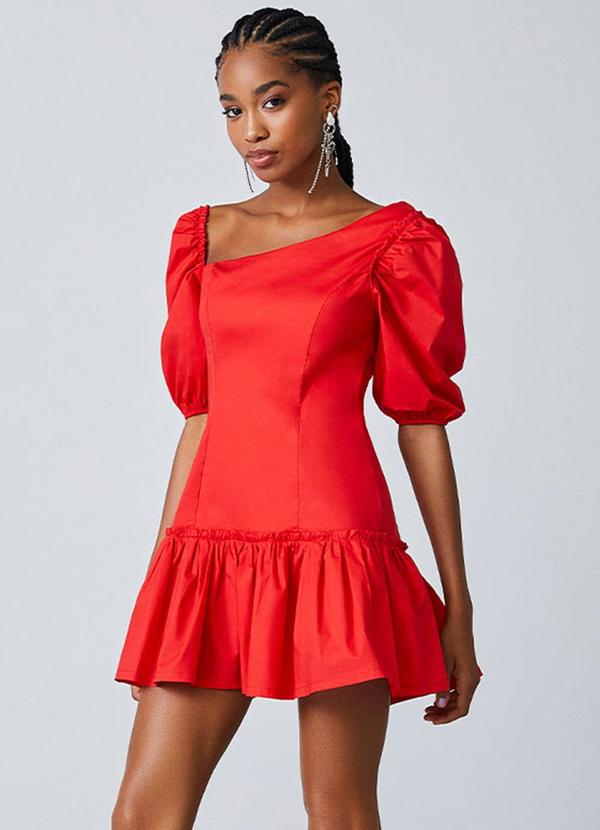 Vestido Vermelho com Manga Bufante Vermelho