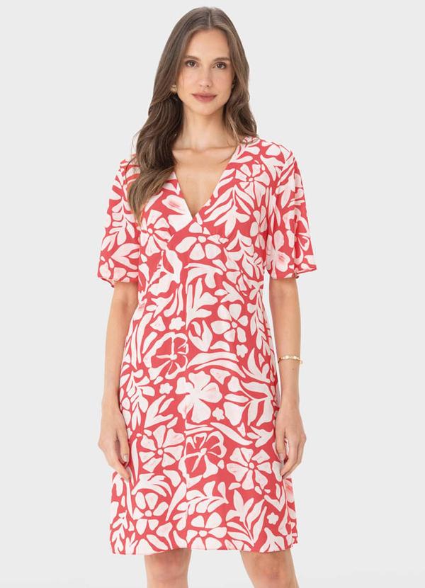 Vestido Vermelho Curto Evasê Floral
