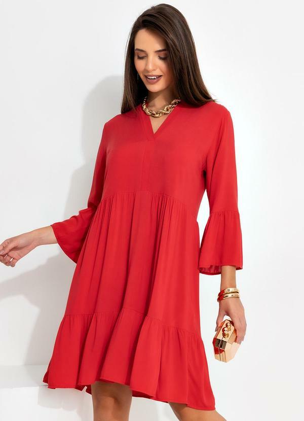 Vestido Vermelho em Viscose Plana