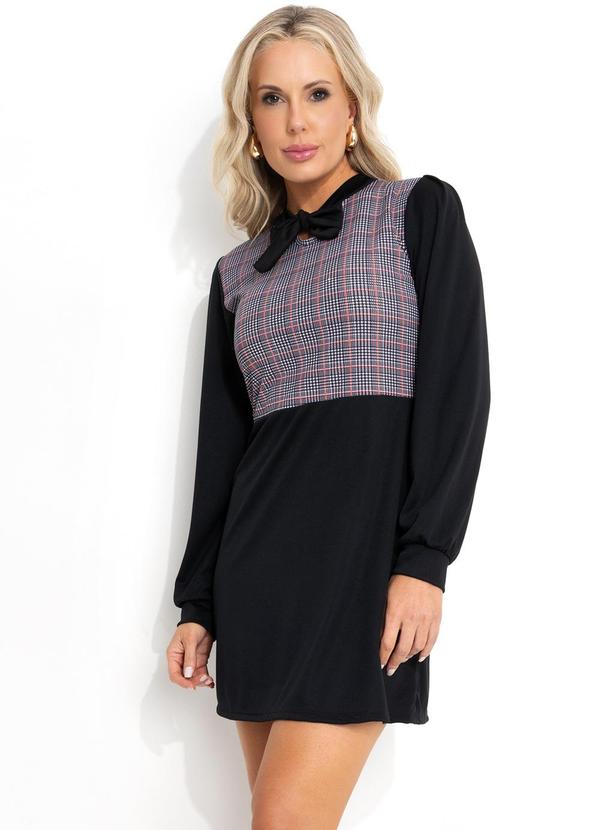 Vestido Xadrez Pied de Poule em Jersey Acetinado