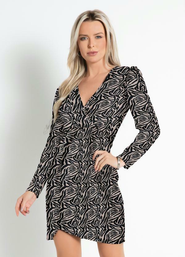 Vista 2 Vestido Zebra com Decote Transpassado Moda Pop Moda Pop