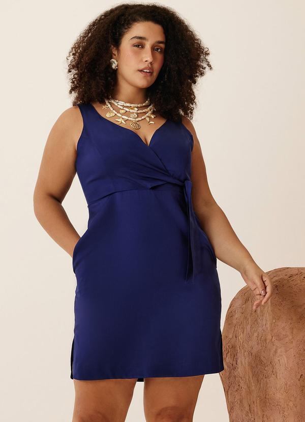 Vestido Alça Assimétrica com Passante Azul