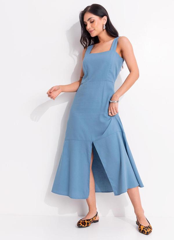 Vista 2 Vestido Azul em Linho Quintess Quintess