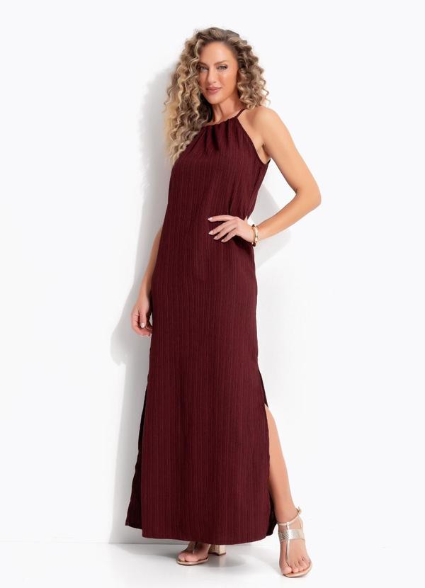 Vestido Bordô em Crepe Texturizado