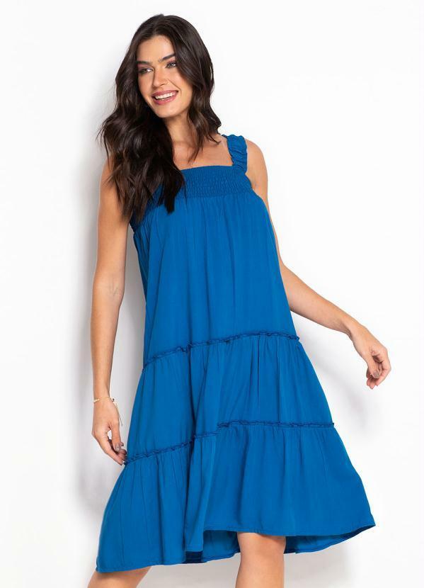 Vestido Decote Quadrado Azul