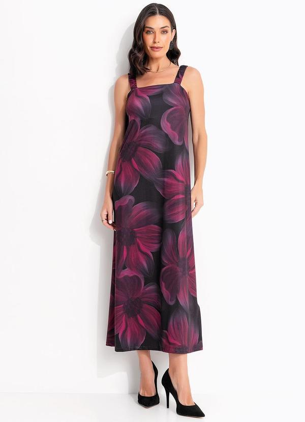 Vestido Floral Bordô em Malha Fria