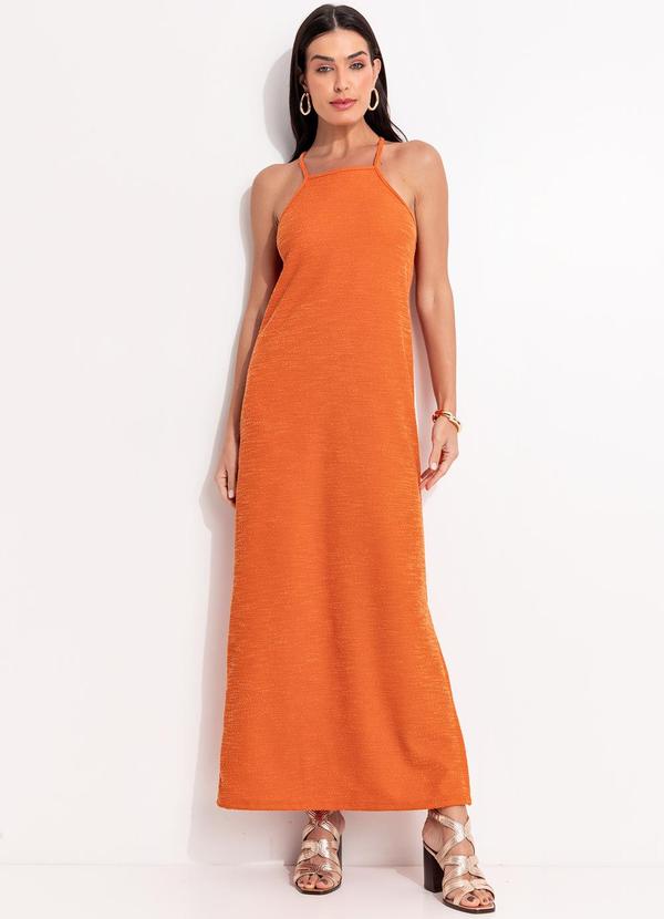 Vestido Laranja Escuro em Malha Texturizada