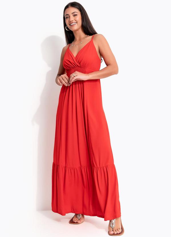 Vista 2 Vestido Longo Vermelho em Viscose Quintess Quintess