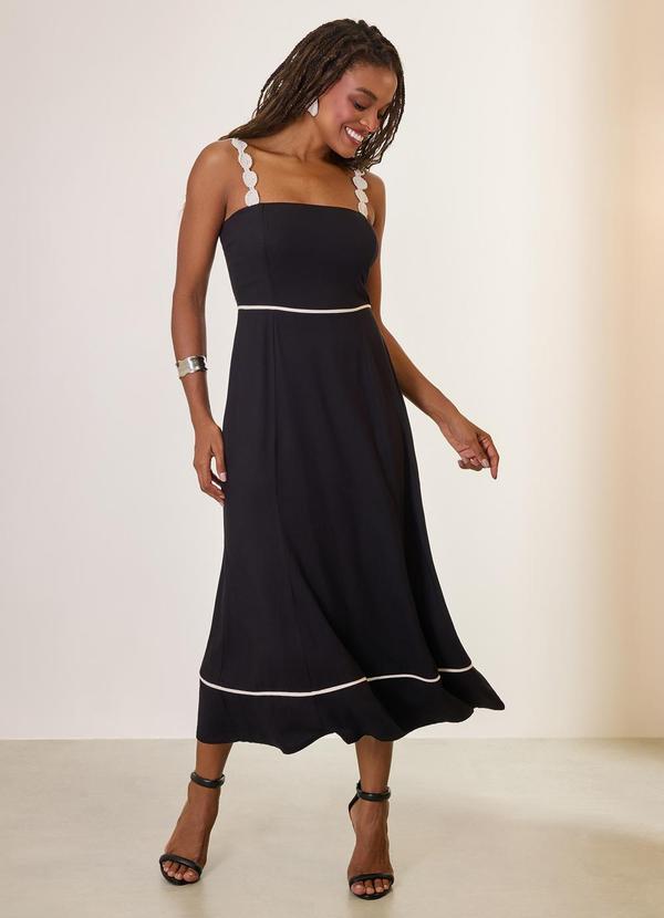 Vestido Midi com Detalhe Alca Preto
