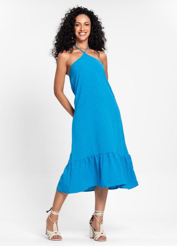 Vestido Midi de Alça e Babados em Air Flow Azul