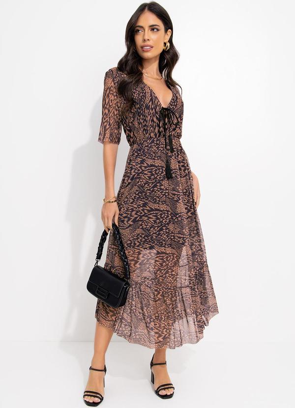 Vestido Animal Print com Amarração no Decote