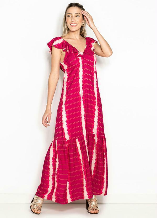 Vestido Longo de Viscose Estampa Isla Rosa Pink