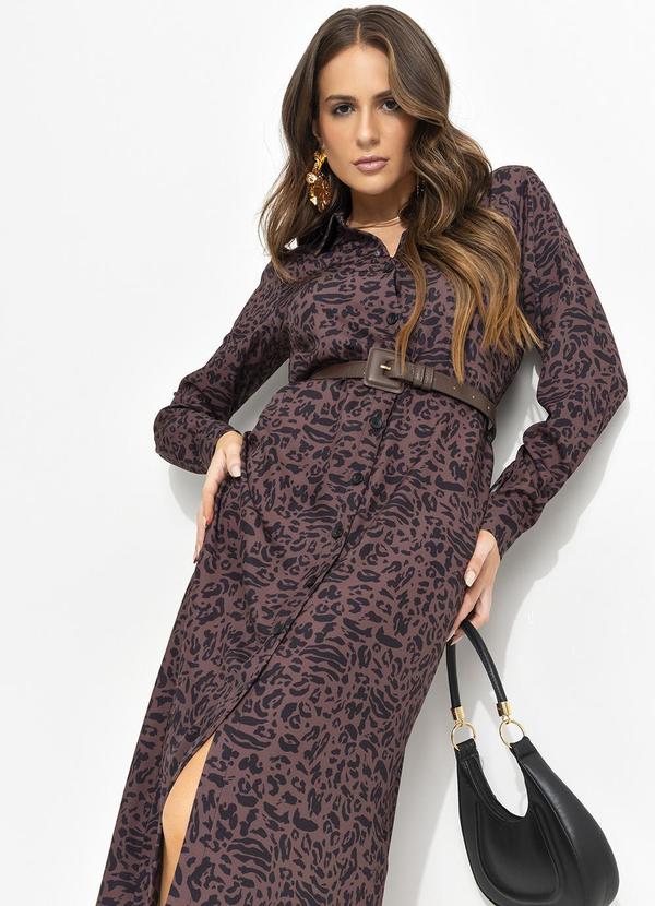 Chamise Longuete Animal Print em Alfaiataria com Botões
