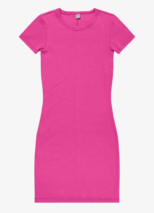 Vista 2 Vestido Acinturado em Ribana Canelada Rosa Rovitex Rovitex
