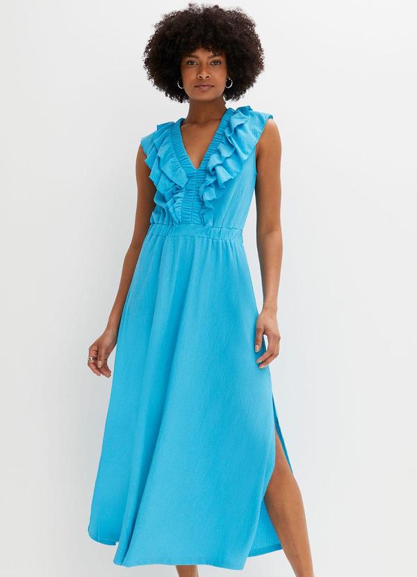 Vestido Azul Claro em Malha Favo