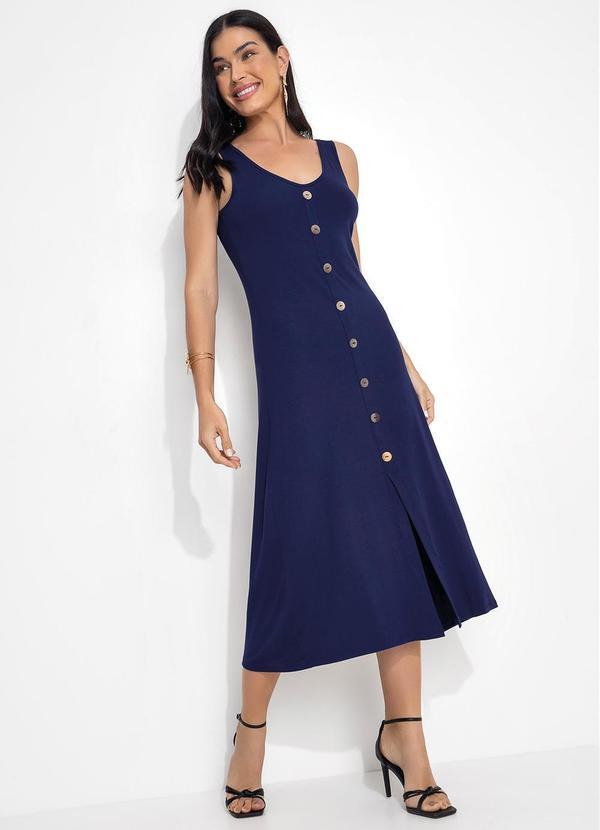 Vestido Azul Marinho em Malha de Viscose