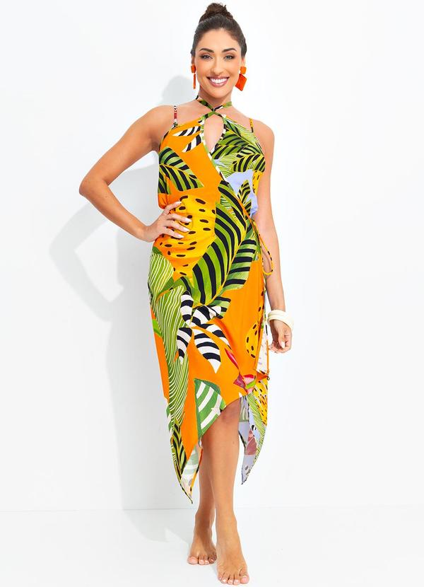 Vestido Banana Listrada Laranja