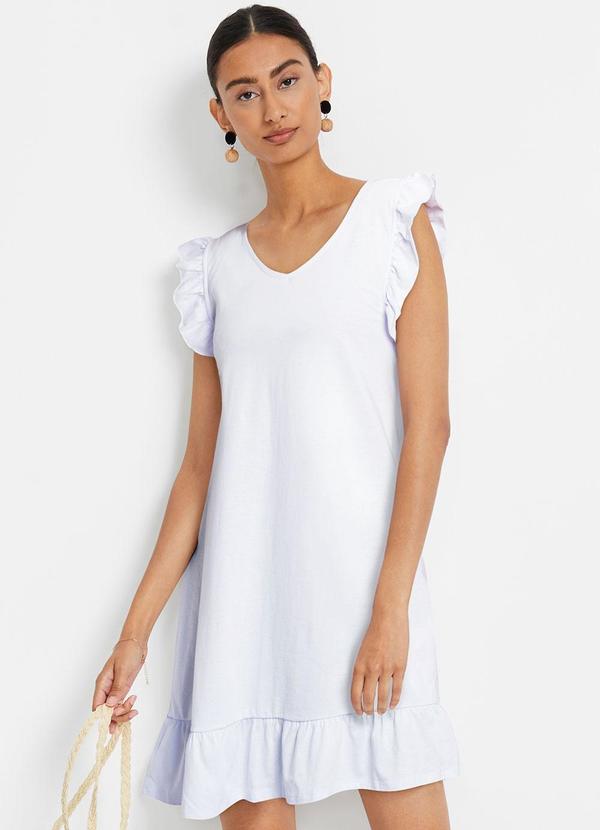 Vestido Branco em Malha de Algodão Penteado