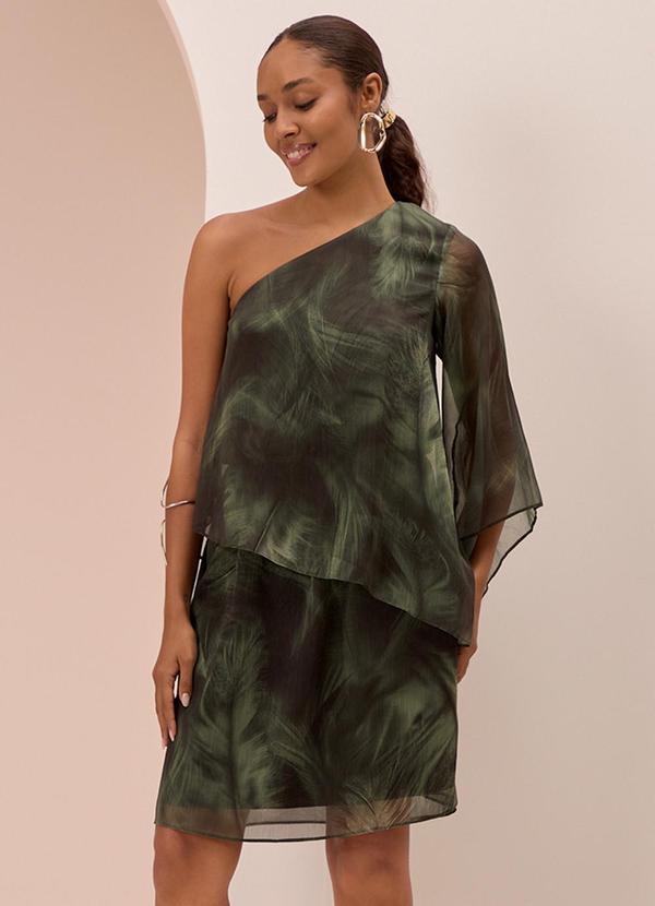 Vista 2 Vestido Estampado de um Ombro Só Verde Lunender Lunender