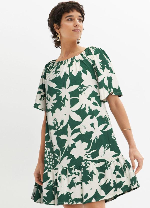 Vestido Ramo de Flores em Malha de Viscose