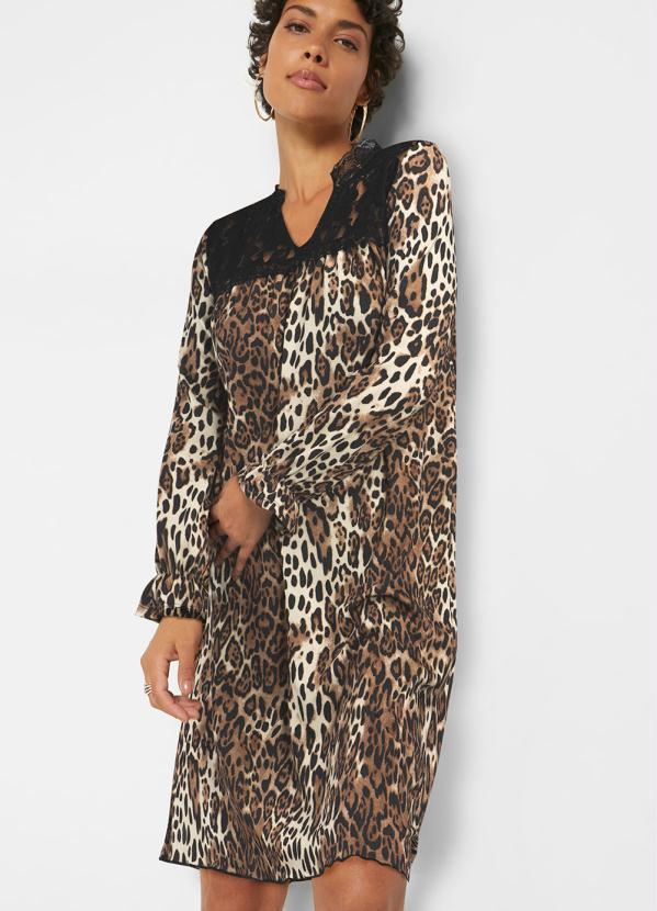 Vestido de Crepe Onça Marrom
