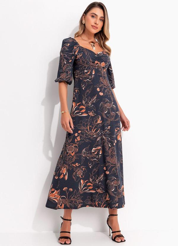 Vestido Floral Artístico em Malha de Viscose