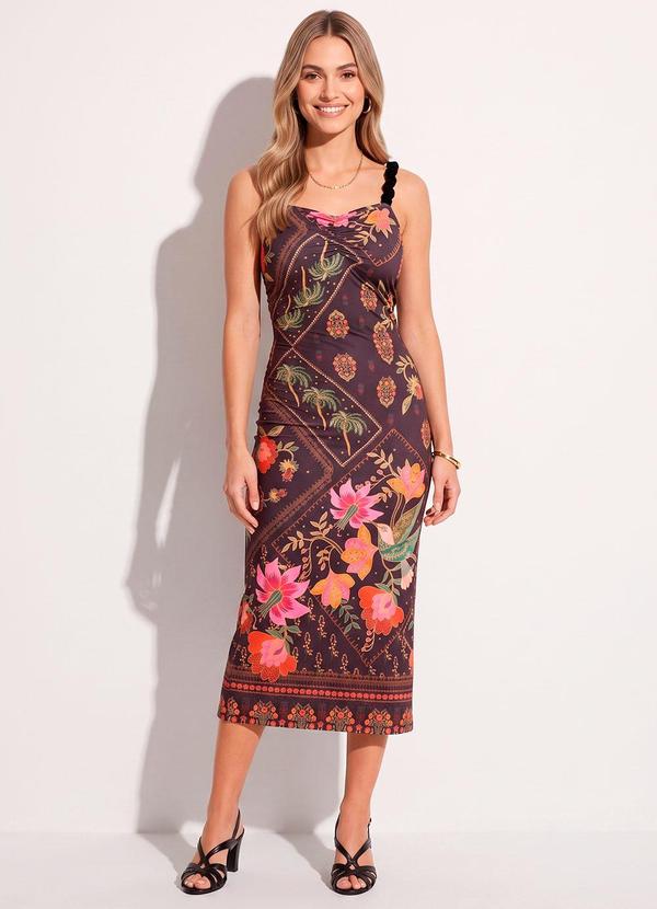 Vestido Floral Folk em Malha Fria
