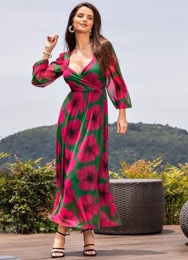 Vestido Floral Verde em Tule