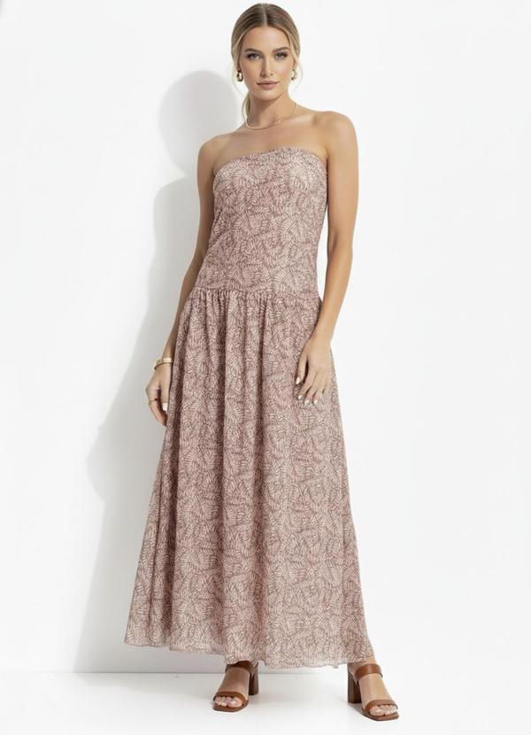 Vestido Folhagem Marrom em Tule