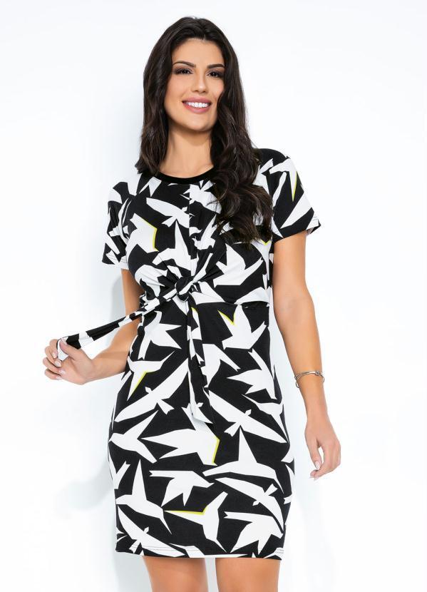 Vestido Pássaros com Manga Curta Rovitex