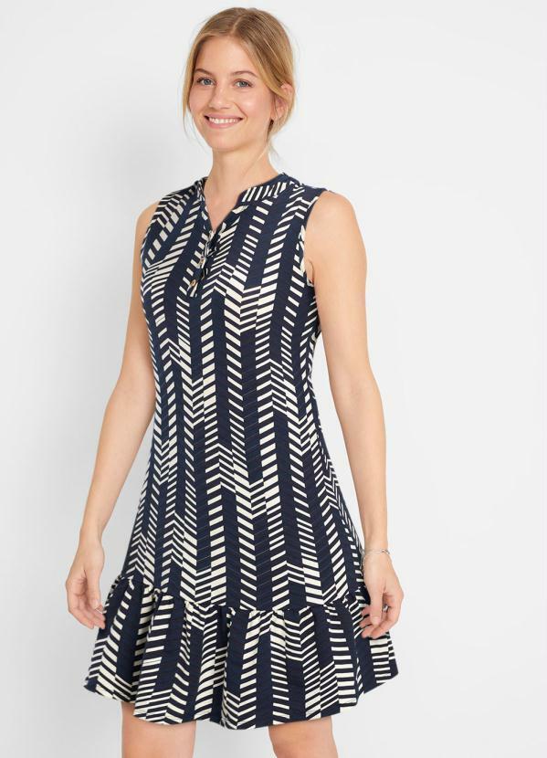 Vestido Regata Estampado Azul e Branco