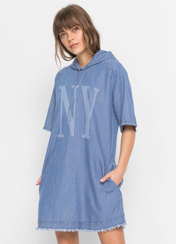 Vestido Jeans com Capuz Azul Médio