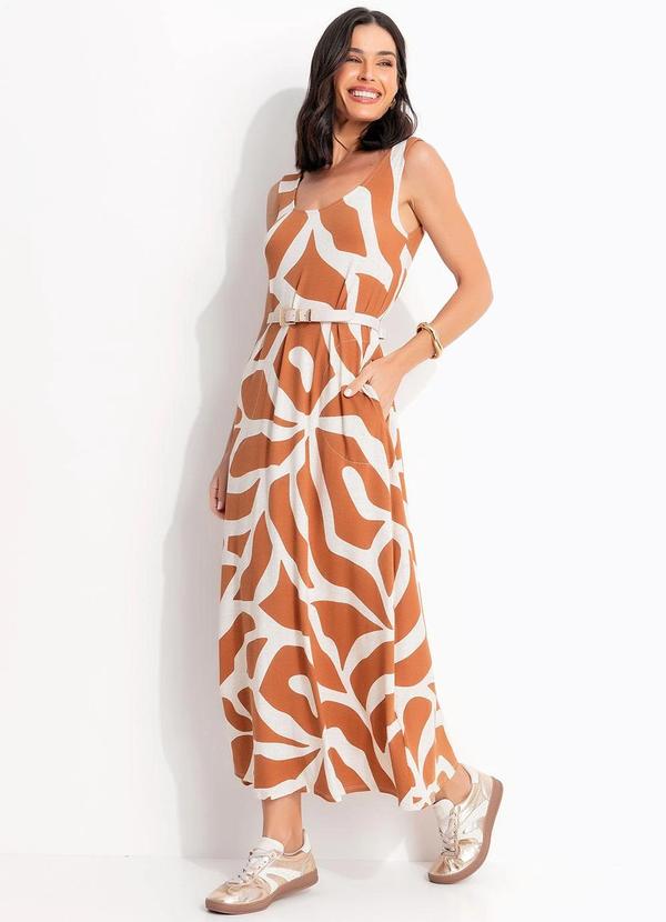Vestido Abstrato Caramelo em Malha de Viscolycra