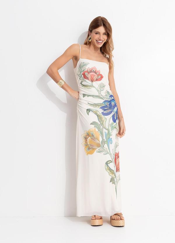 Vestido Alcinha Tule Floral Maite Bege