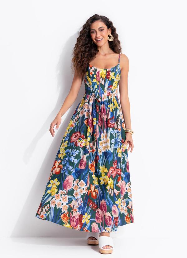 Vestido Alcinhas Jardim de Tulipas Verde