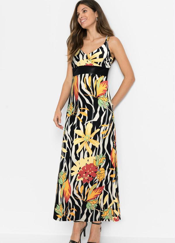Vestido Alongado Decote Transpassado Floral Dark