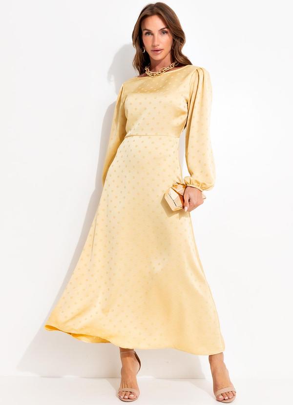 Vestido Amarelo Claro em Tecido Plano Jacquard