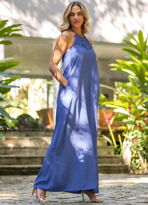 Vestido Azul em Crepe Plano