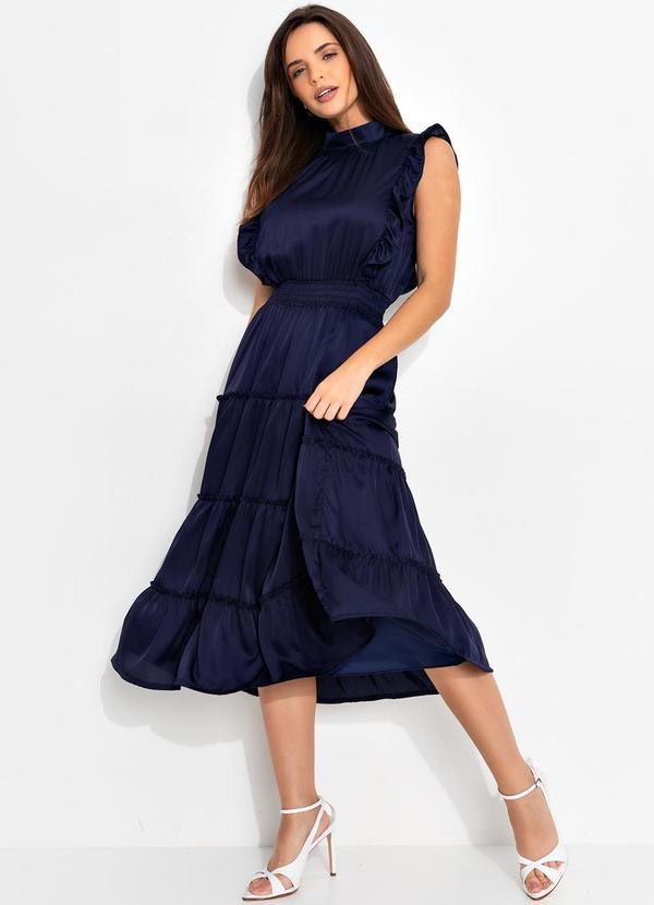 Vestido Azul Marinho em Cetim