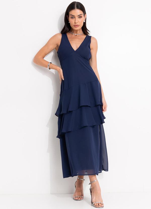 Vestido Azul Marinho em Chiffon