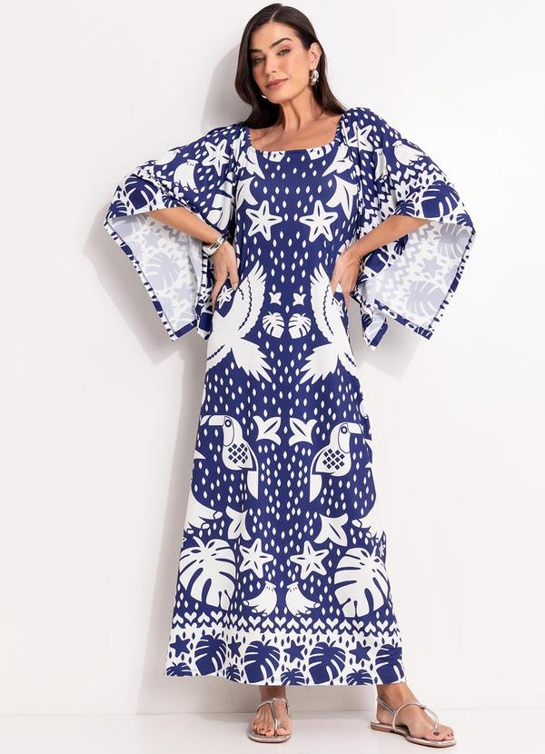 Vestido Barrado Azul em Malha Fria