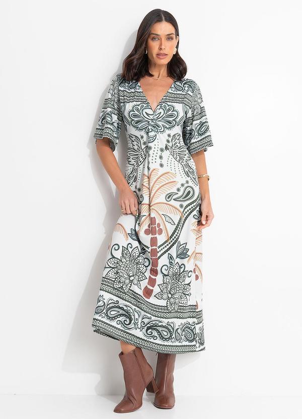Vestido Barrado Tropical Verde em Malha Fria