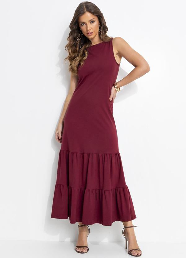 Vestido Bordô em Malha de Algodão