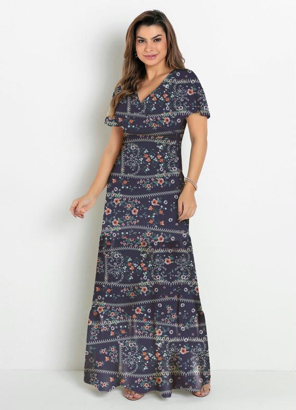 Vista 2 Vestido Camadas Floral Marinho Rosalie Rosalie