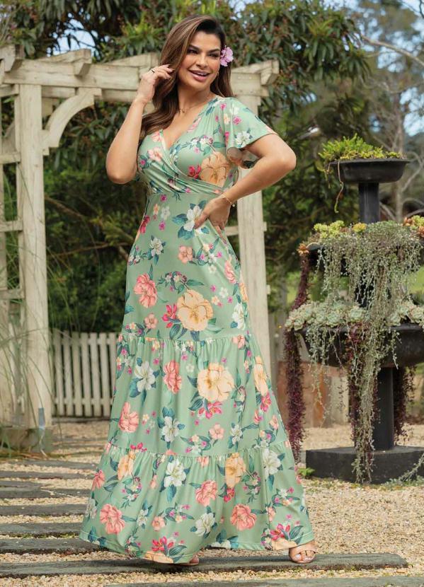 Vista 2 Vestido Camadas Floral Verde Rosalie Rosalie