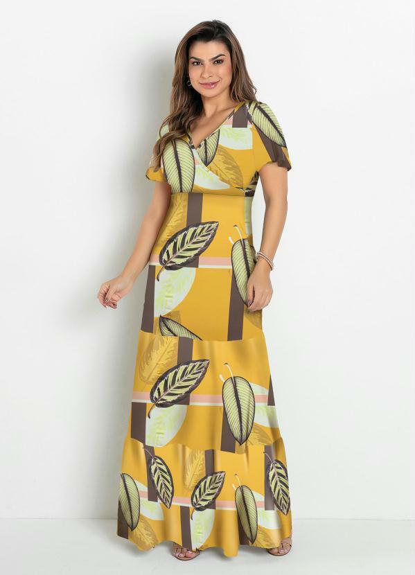 Vista 2 Vestido Camadas Folhas Amarelo Rosalie Rosalie